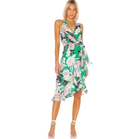 Parker Addie Emerald Floral Silk-Blend Wrap Dress - Picture 1 of 11